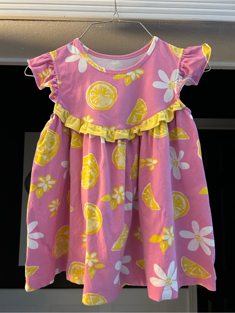 Kelly's Kids Pink Dress with Yellow Lemon & White Floral Print